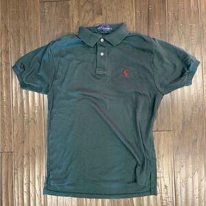 Ralph Lauren Dark Green Polo Shirt with Red Logo. Medium. Slim fit.